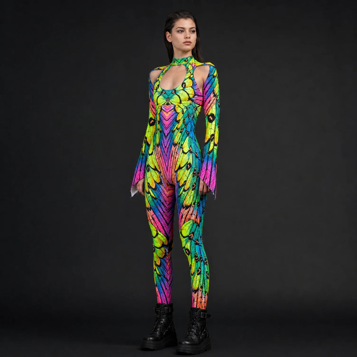 Women's Vibrant Polyester Cut Out Costume | Edgy Neon Nymph Rave Outfit 3