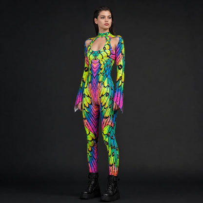 Women's Vibrant Polyester Cut Out Costume | Edgy Neon Nymph Rave Outfit 3