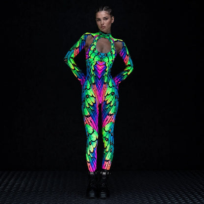 Women's Vibrant Polyester Cut Out Costume | Edgy Neon Nymph Rave Outfit 4