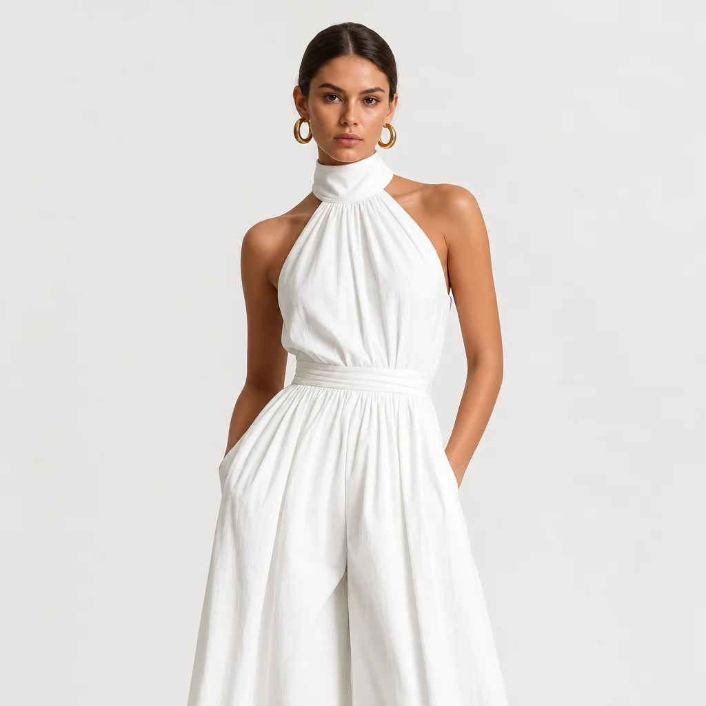 Women's Woven Black Jumpsuit | Elegant Sleeveless Halter Neck Design 1