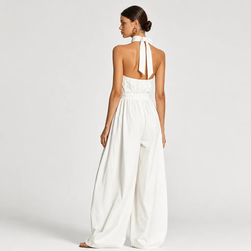Women's Woven Black Jumpsuit | Elegant Sleeveless Halter Neck Design 3