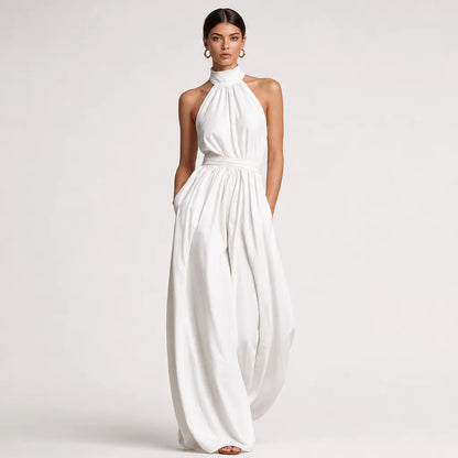 Women's Woven Black Jumpsuit | Elegant Sleeveless Halter Neck Design 4